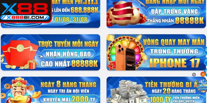 Sự kiện khuyến mãi X88 tri ân thành viên nhận phần thưởng lớn