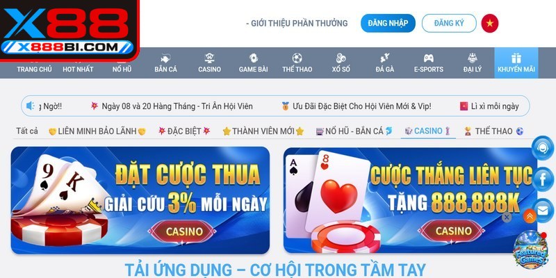 Khuyến mãi hoàn trả với tỷ lệ cực khủng tại hệ thống X88