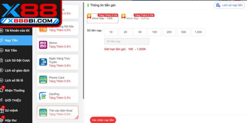 Các kênh hỗ trợ khách hàng khi thành viên nạp tiền vào hệ thống X88