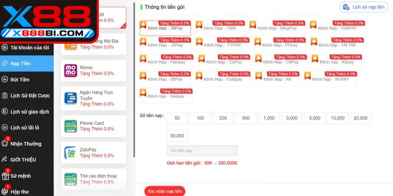 Quy trình giao dịch nạp tiền X88 phổ biến nhất hiện nay